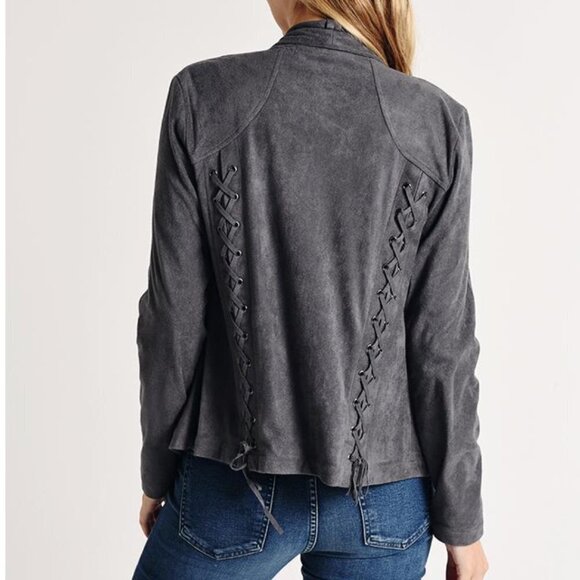 CUPCAKES AND CASHMERE Holt Lace-Up Faux Suede Moto Jacket - Picture 3 of 13